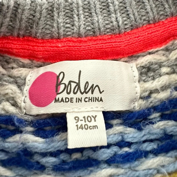 Mini Boden 9-10 years Gray Fair Isle Wool Blend Pullover Sweater Grey Winter - Picture 2 of 4